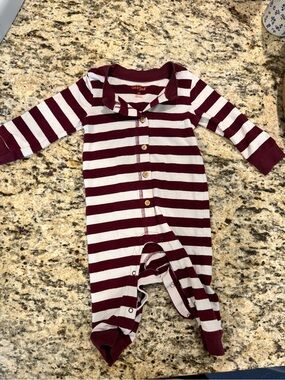Cat & Jack Maroon and White Striped Footed One-Piece